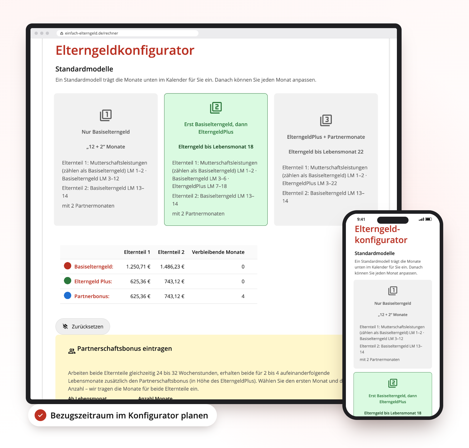 Elterngeldrechner-Bezugszeitraum-Konfigurator
