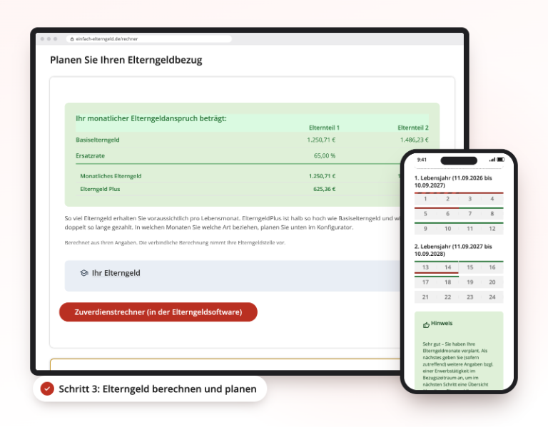 Elterngeldrechner - Schritt 3 - Elterngeldberechnung und -planung