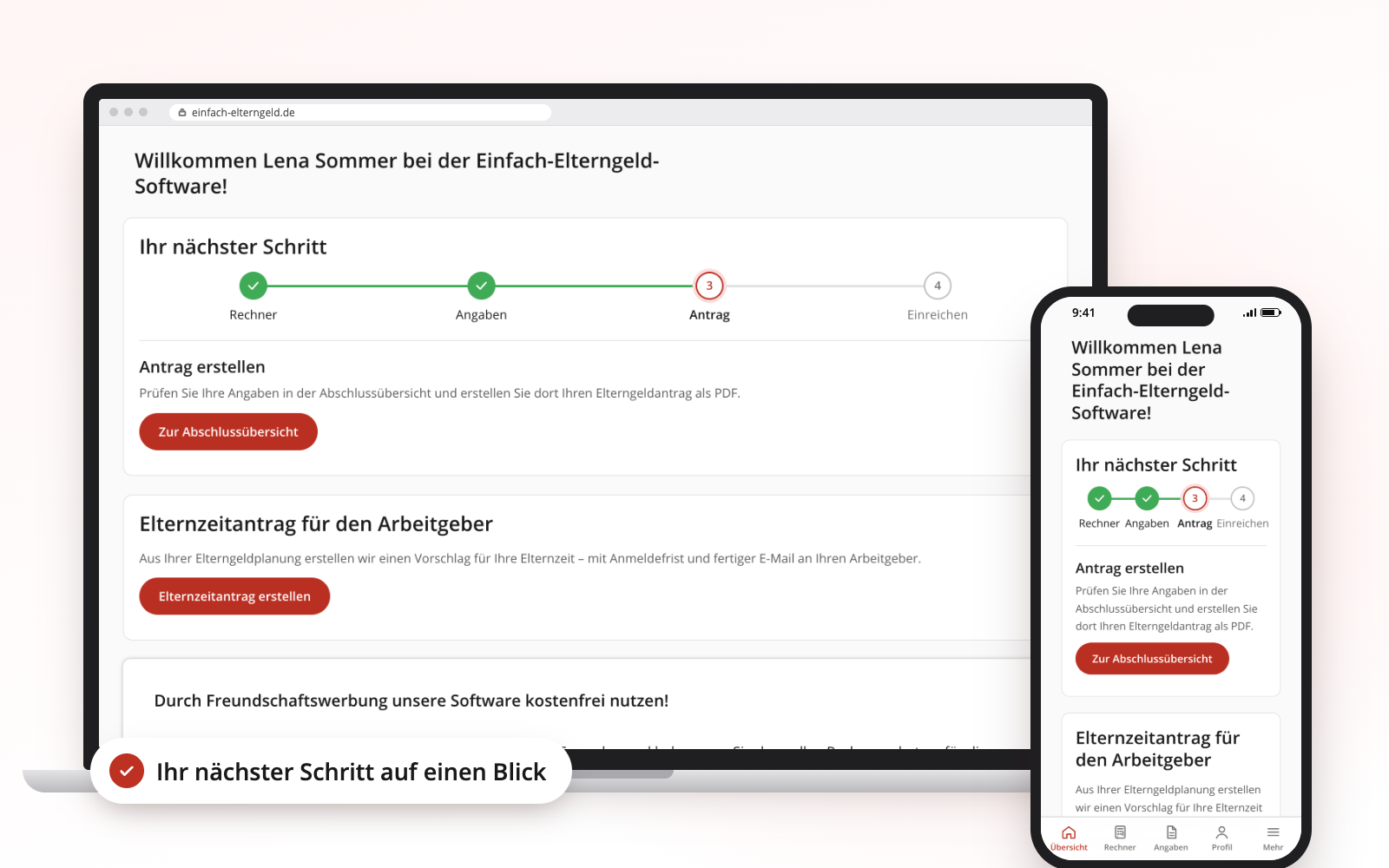Overview of the parental allowance software with the next step