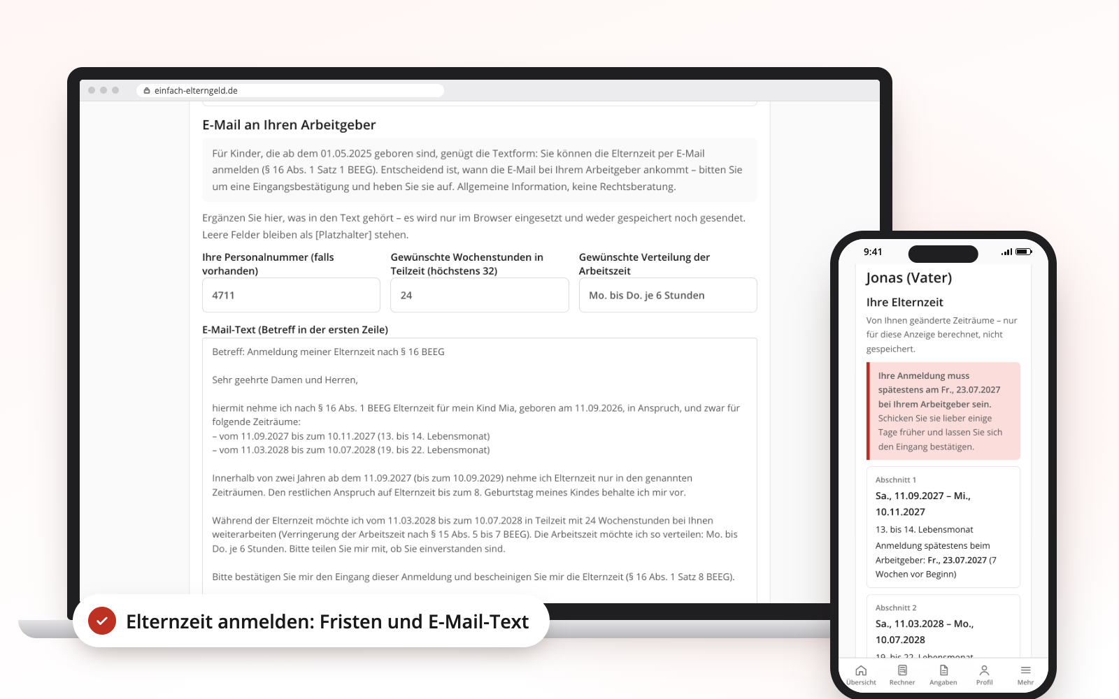 E-mail text for notifying parental leave with deadlines