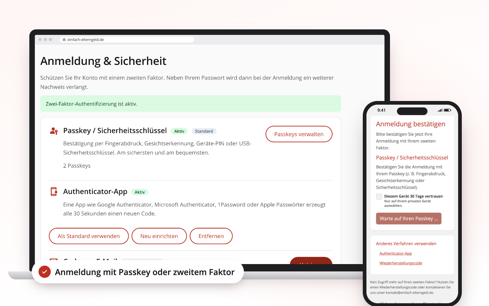 Security settings with passkey and sign-in with passkey