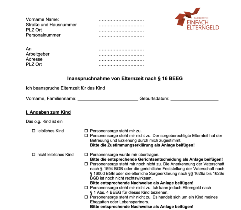 Mit unserem Musterantrag auf Elternzeit jetzt Elternzeit beanspruchen Mit unserem Musterantrag auf Elternzeit jetzt Elternzeit beanspruchen