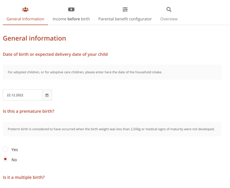 parental allowance calculator - step 1 - general data