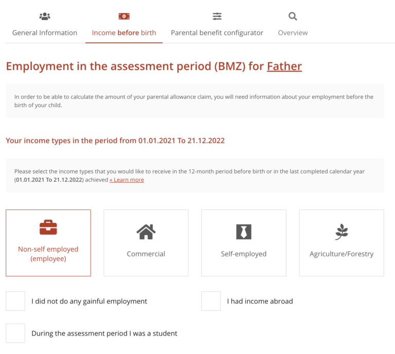 parental allowance calculator - step 2 - pre birth income